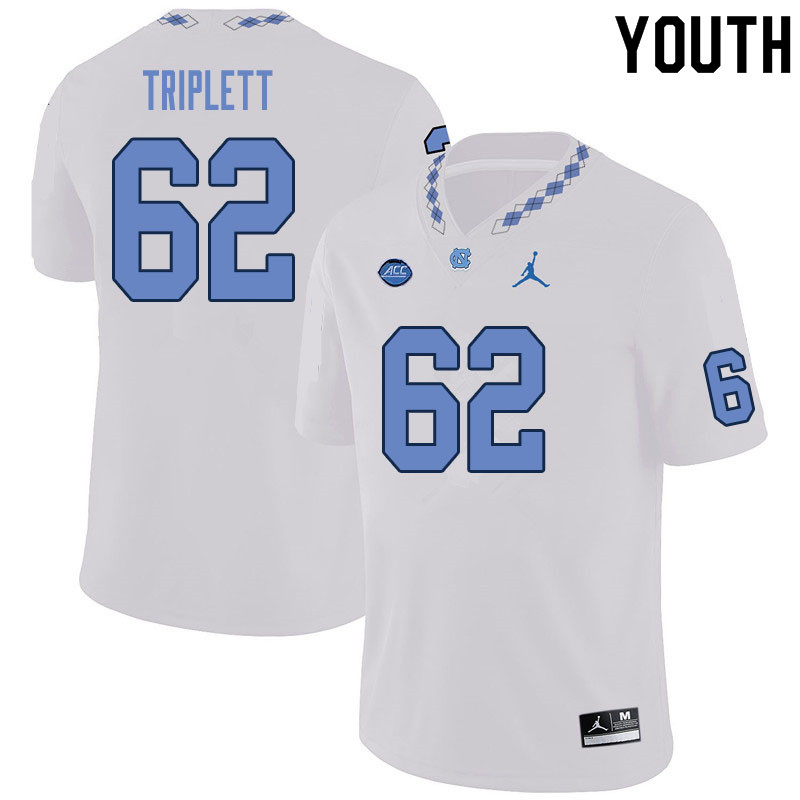 Youth #62 Spencer Triplett North Carolina Tar Heels College Football Jerseys Sale-White